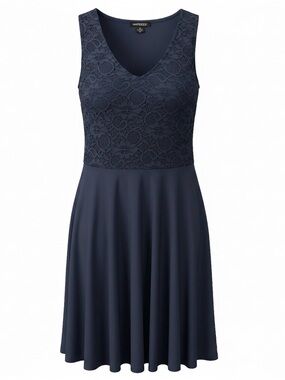 Impress Lace Formal A-line Midi Dress with V-neck in Navy Blue